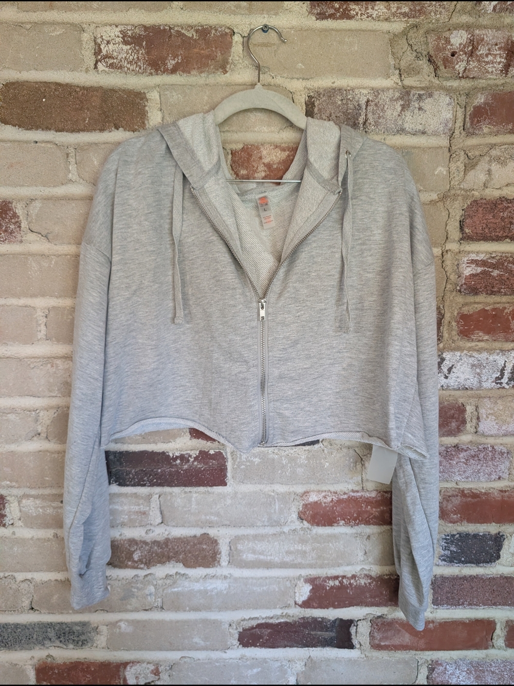 Mono B Light Gray Cropped Zip Hoodie